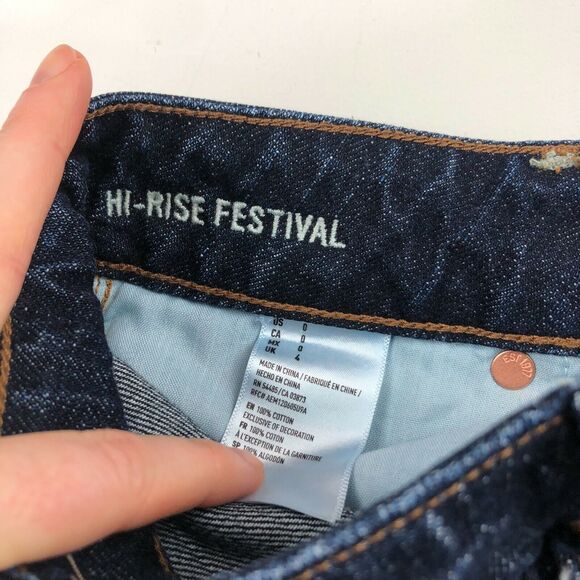 American Eagle High Rise Festival Raw Hem Whiskered  Jean Denim Shorts Women's 0 - Picture 5 of 5